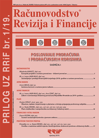 Pretplata na časopis Prilog proračun i proračunski korisnici broj 1/2019