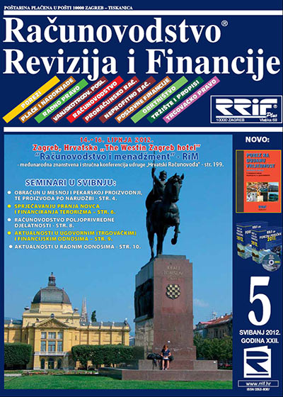 Pretplata na časopis Računovodstvo, revizija i financije broj 5/2012